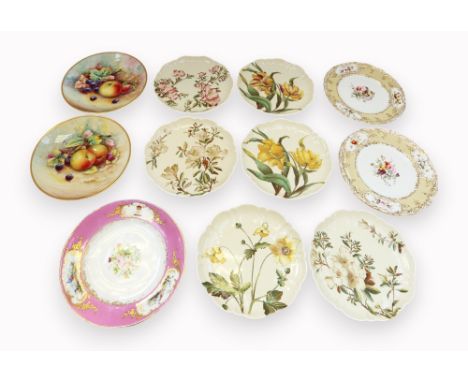 A variety of ceramic plates comprising of two Minton 'fruits' pattern plates, both signed by A. Holland; two late 19th centur