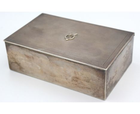 Royal Interest: a George VI silver cigarette box, of rectangular shape with engine turned decorated cover applied with the Du