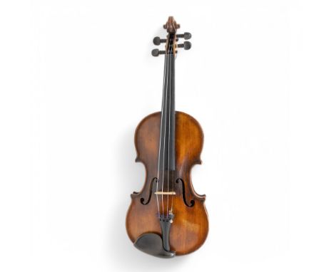  A 19th Century French made violin, made to look like German, "Barini", with wax seal to back, with bow and cased.