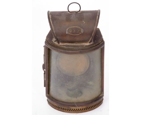 Small wall Railway Lamp embossed ‘GNR’ on top. Curved front. Fittings missing but all glass intact.