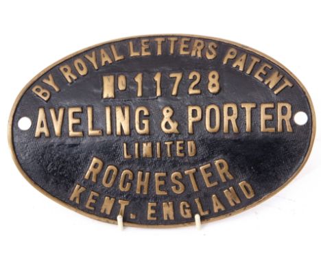 Railway Signage: Traction Engine style curved brass Works Plate ‘No 11728 Aveling and Porter Rochester’.