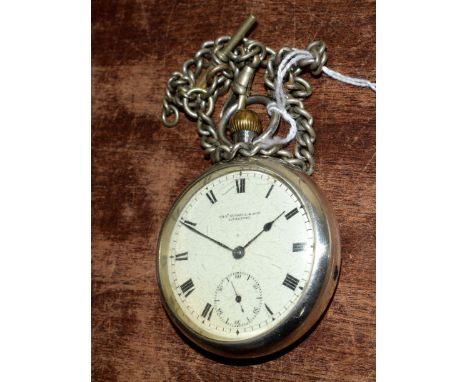 Railway-interest GWR 122 silver fob watch by Thos Russell &amp; Sons, Liverpool, with chain.