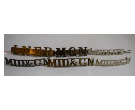 Six M&amp;GN &amp; LNER railway cap Badges: 2 x nickel ‘MID&amp;GN’ with original loops but only one has split pin, good cond