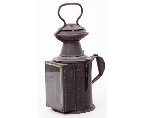3-aspect private owner’s Railway Lamp 32cm high. Brass plate on side ‘J PLAYFOOT’. Fittings complete and all glass intact.