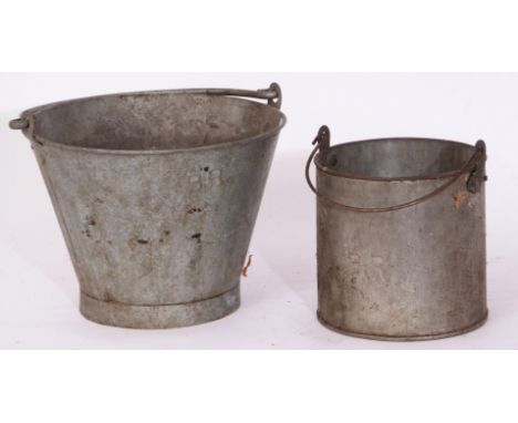 Railway Tools: Galvanised bucket together with cylindrical can 19cmhigh x 20cm dia, both stamped ‘BR’.