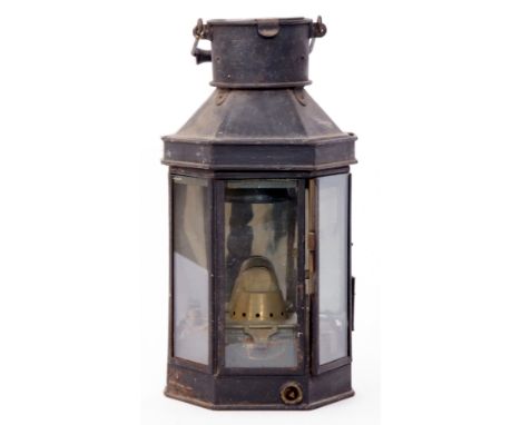 Large wall lamp 41cm high excluding folding handle. No railway markings. Fittings complete and all glass intact.