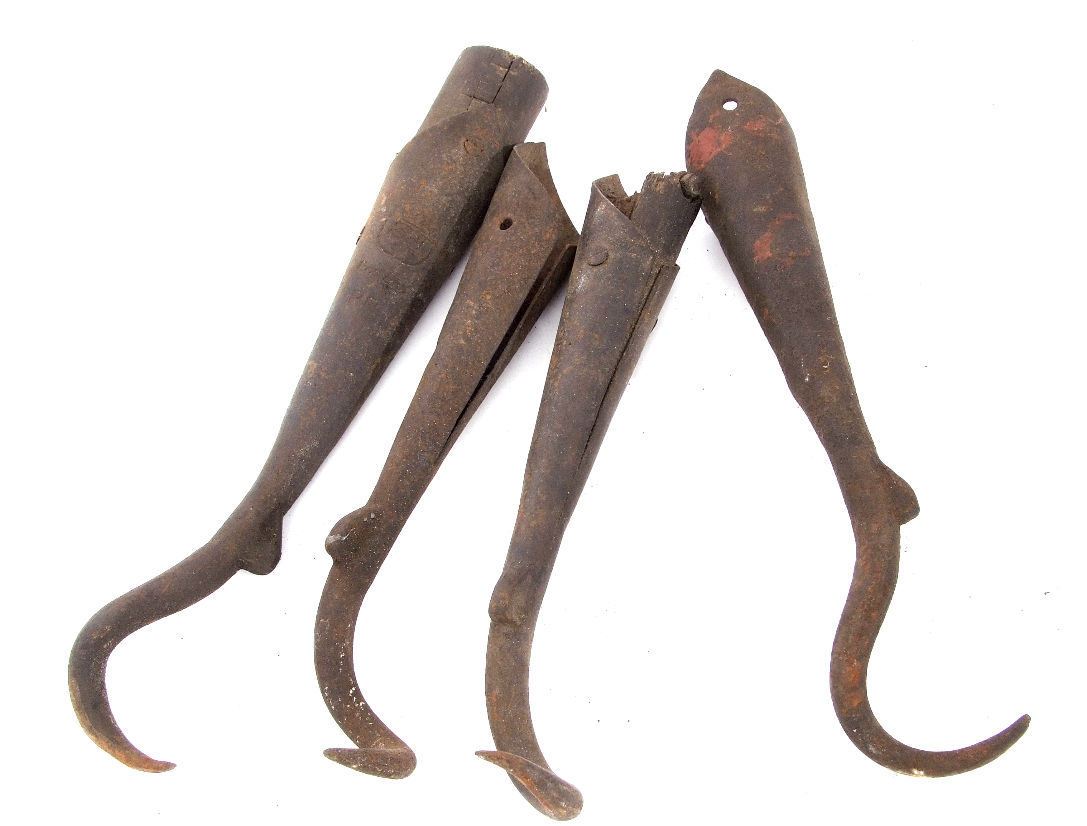 Railway Tools: Four metal hooks from shunting poles, two marked ‘BR ...