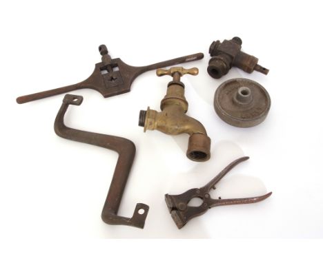 Railway Tools: Red plastic box containing three very large spanners: 1 x M&amp;GN. 1 x MS&amp;LR and 1 x GNR. Various taps an