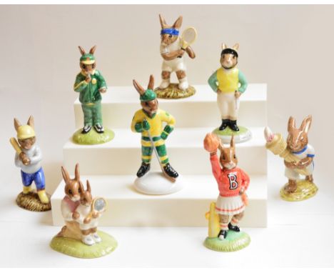 A collection of Royal Doulton Bunnykins; special edition DB169 "Jockey", limited edition DB282 "Ice Hockey", DB42 "Ace", sign