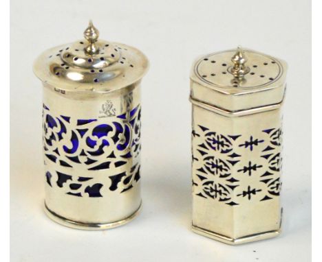An Edward II hallmarked silver pepper of hexagonal form with pierced decoration and cast finial, Deakin & Francis, Birmingham