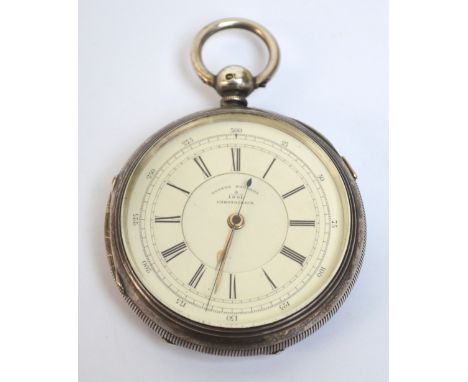 A Victorian hallmarked silver cased open face centre seconds chronograph, the circular white enamel dial set with Roman numer