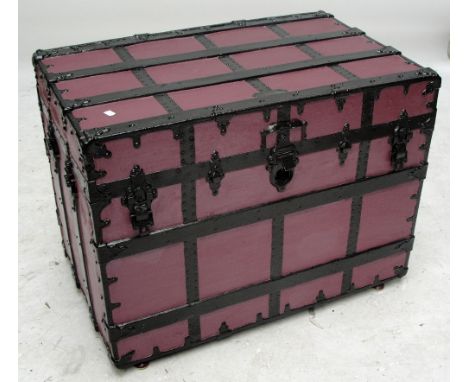 A large rectangular strap bound painted trunk. CONDITION REPORT: 87 x 65 x 55cm.