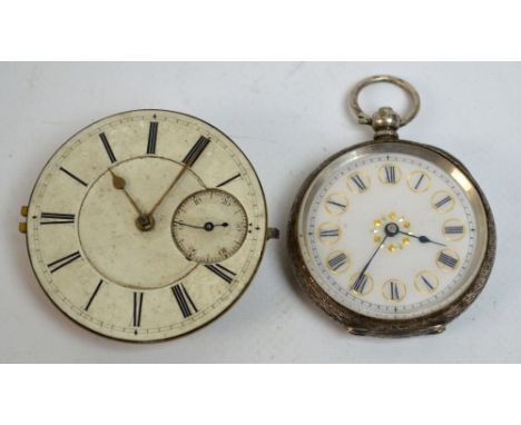 An early 20th century Continental silver cased open face key wind fob watch, the circular white enamel dial set with Roman nu