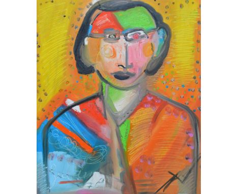 NOAH LUBIN (b.1979); oil on canvas, portrait study, signed lower left, 79.5 x 69cm, unframed.