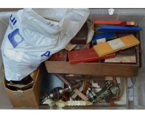 A large collection of watchmaker's tools and components to include lathes, jewels, etc.
