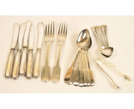 Seven Victorian hallmarked silver teaspoons in fiddle pattern, Thomas Hartstone, Exeter 1867, a William IV hallmarked silver 