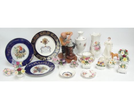 A quantity of decorative ceramics including a collection of Aynsley flower posies, a small Beswick horse, Coalport figure and