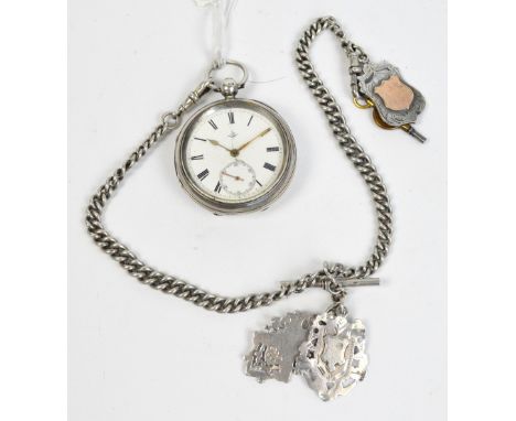 A Victorian silver cased open face key wind pocket watch, the circular white enamel dial set with Roman numerals and subsidia