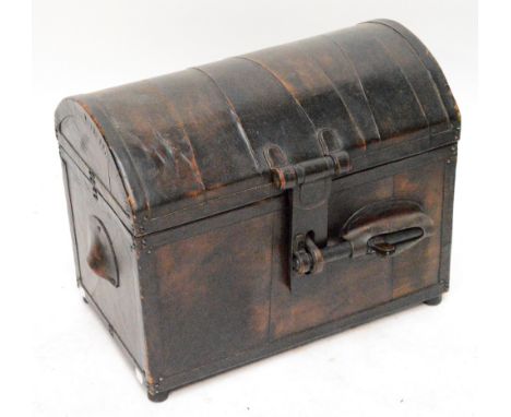 A modern velvet lined dome top trunk with sliding locking arm, width 52cm.