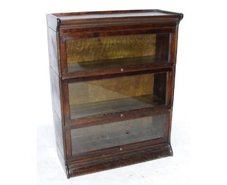 An oak Globe Wernicke style three section stacking bookcase, 113 x 87cm.