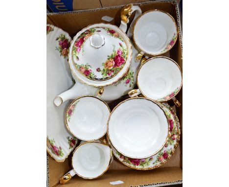 A quantity of Royal Albert "Old Country Roses" teaware including teapot, six cups and saucers, four plates, milk jug, sugar b