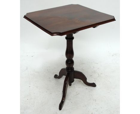A Victorian style occasional table with tilt top on turned column and tripod support, 50 x 48cm.