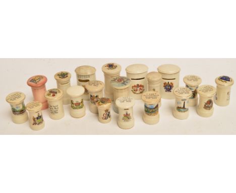 A collection of souvenir ceramic postboxes including Victoria china, etc.