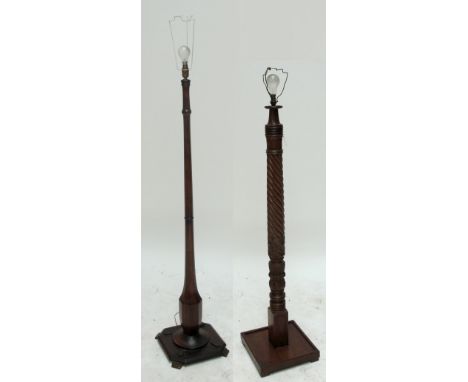 A wrythen carved standard lamp on square section base and an Art Deco style standard lamp (2).