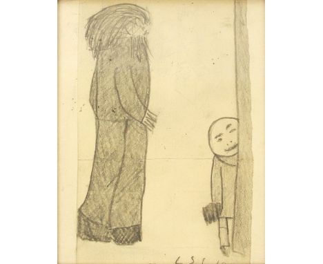 In the manner of LAURENCE STEPHEN LOWRY; a pencil sketch, two figures, bears and signature and partial date lower right, with