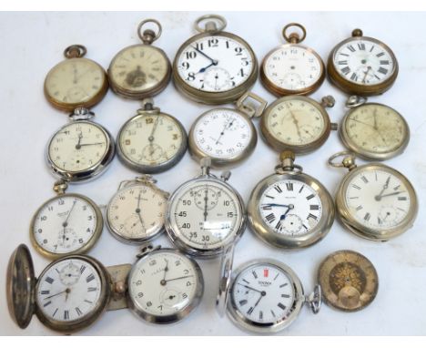 A collection of eighteen various pocket/stop watches including chrome plated cased, silver plated cased, base metal, Elgin ti