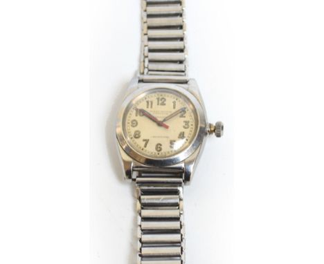 ROLEX; a 1940s oyster perpetual "chronometer" stainless steel mechanical gentleman's wristwatch, the circular dial set with i