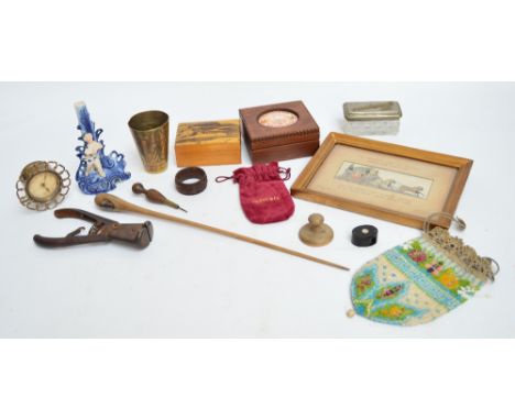 A mixed lot of collectables including a treen conductor's baton with white metal shield shaped mount inscribed to Mr Johnson 