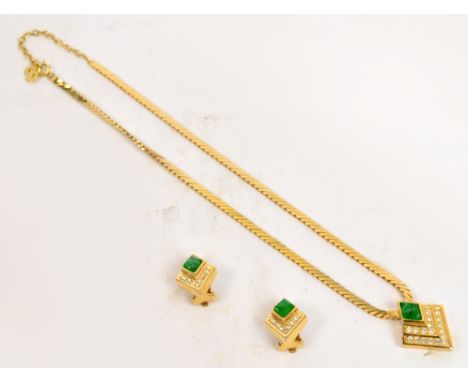 A Christian Dior 1970's Art Deco style costume necklace and pair of ear clips (3). CONDITION REPORT: Generally good condition