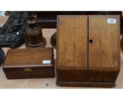 An early 20th century oak stationery box (lacking interior), and a rectangular trinket box (2).
