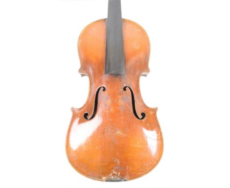 A full size German violin, Stradivarius copy, length of back 35.7cm.