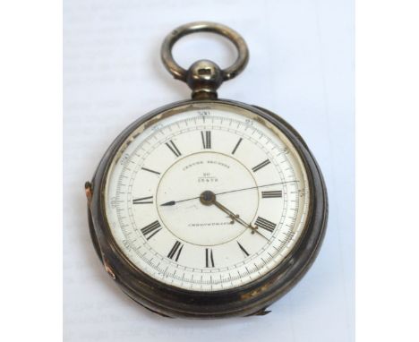 A Victorian hallmarked silver cased open face centre seconds chronograph, the circular white enamel set with Roman numerals, 