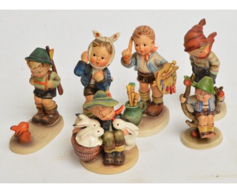 Six 1950's German Hummel figures including "Sensitive Hunter", "The Artist" etc.