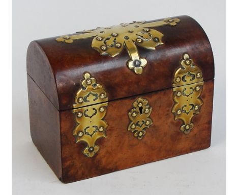 A Victorian walnut and brass detailed dome topped trinket box, width 20.5cm.