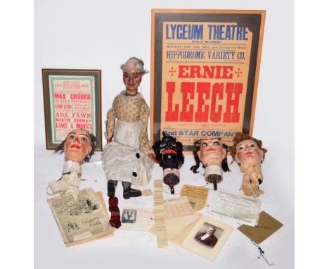 An unusual collection of ephemera and props relating to Prof. Ernie Leech, humorist, ventriloquist and descriptive vocalist. 