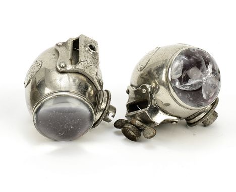 A pair of Rotax torpedo electric rear lights, 1920s,model numbers 202 and 204, each nickel plated case with side flange mount