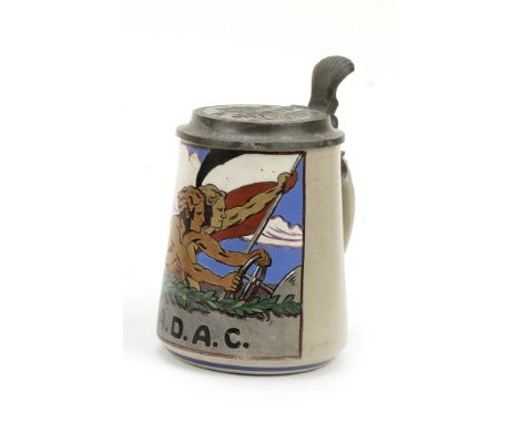An A.D.A.C. Half Litre stein by L. Mory of Munich, German, circa 1909,ceramic stein with glazed image to one side, the emboss