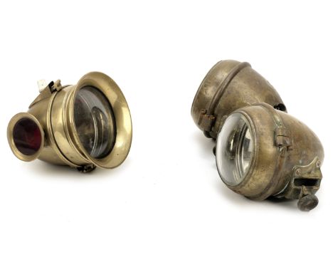 A pair of Rotax model 203 electric sidelights,each brass body with side flange mount, maker's plaque, polished reflector and 
