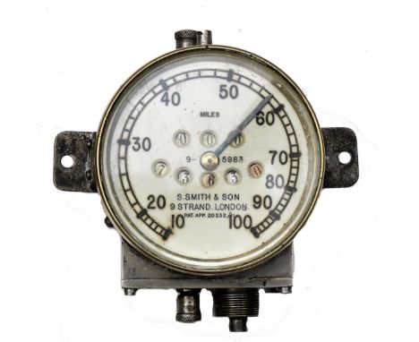 A speedometer by S. Smith &amp; Son, Patented 1911,with circa 1913 address 9 The Strand, numbered 9-5983 on  white dial with 