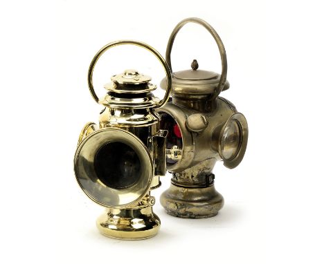A good Bleriot oil-illuminating number plate lamp, French,restored condition, polished brass, spade mounted, with 4¼ inch cle