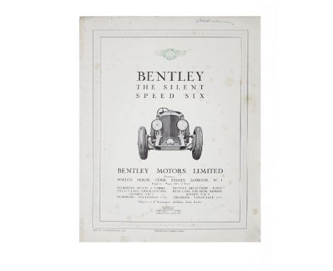 A Bentley Silent Speed Six sales leaflet, number 31, reprinted January 1930,8-page leaflet produced by Herbert Fitch &amp; Co