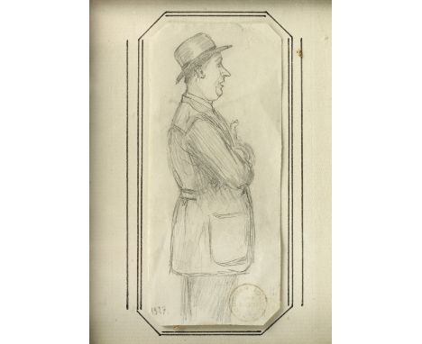 A small pencil sketch of Ettore Bugatti, 1927,unsigned, dated 1927 to lower left and with 'Loudmer-Poulain Vente Bugatti' ink