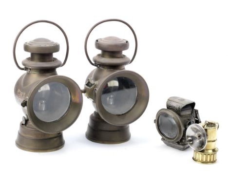 A near pair of Lucas oil illuminated sidelights,comprising model numbers 726 and 724, each with 4 inch diameter main lens, si