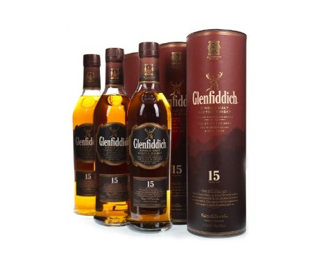 GLENFIDDICH 15 YEARS OLD (3) Single Malt Scotch Whisky 70cl, 40% volume, in tube. Three bottles.