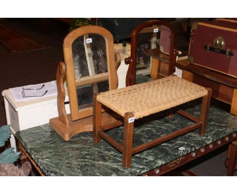 Two toilet mirrors, stool, wood bound trunk and oval framed wall mirror (5).