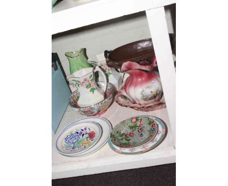 Maling bowl, vase and two jugs, two Poole plates, toilet jug and bowl, Minton and other plates, etc.